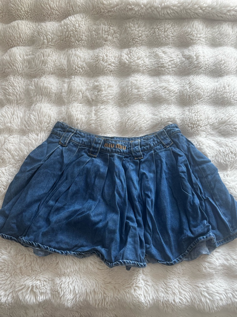Miu Miu Blue Pleated Denim Mini Skirt